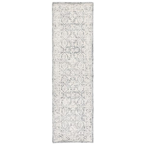 SAFAVIEH Metro Dark Gray/Ivory 2 ft. x 8 ft. Floral Border Runner Rug