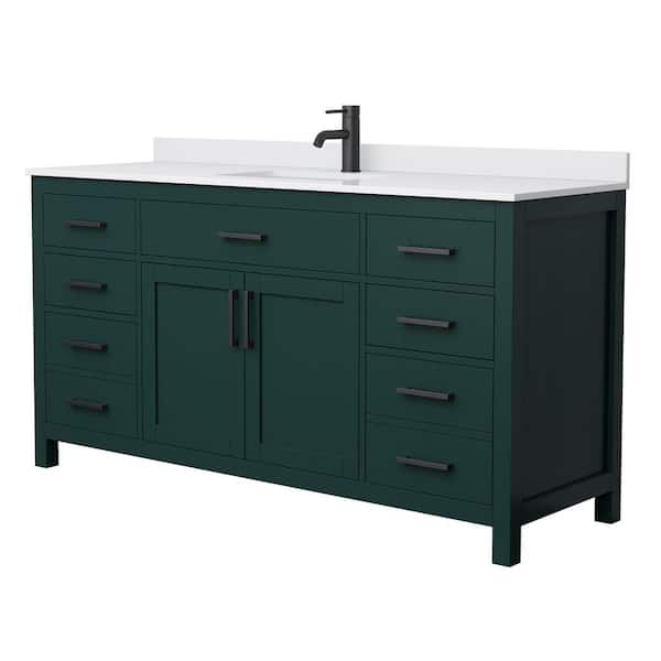 Wyndham Collection Beckett 66 in. W x 22 in. D x 35 in. H Single Sink Bathroom Vanity in Green with White Cultured Marble Top
