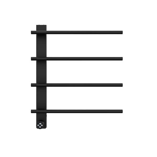 4-Bar Wall Mount Electric Bathroom Towel Warmer with Timer Plug-In & Hardwire Stainless Steel Drying Rack Towel in Black