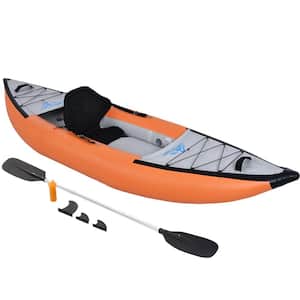 10 ft. Orange Vinyl Foldable Fishing Touring Kayaks Portable Recreational Touring Kayak with Paddle and Air Pump
