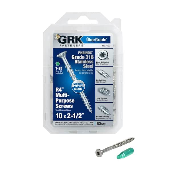 GRK Fasteners #10 x 2-1/2 in. Star Drive Flat Head Stainless Steel Multi-Purpose Wood Screw (80-Pack)
