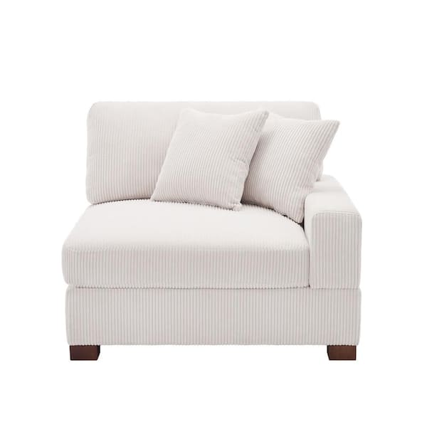 Uixe Modern Right Arm Facing Beige Corduroy Fabric Sectional Corner Arm Chair with 2-Pillows(Set of 1)