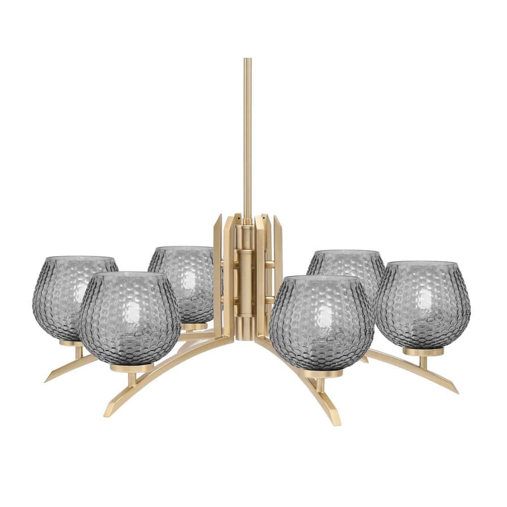 Siena 27.5 in. 6-Light New Age Brass Chandelier with 6 in. Smoke Textured G