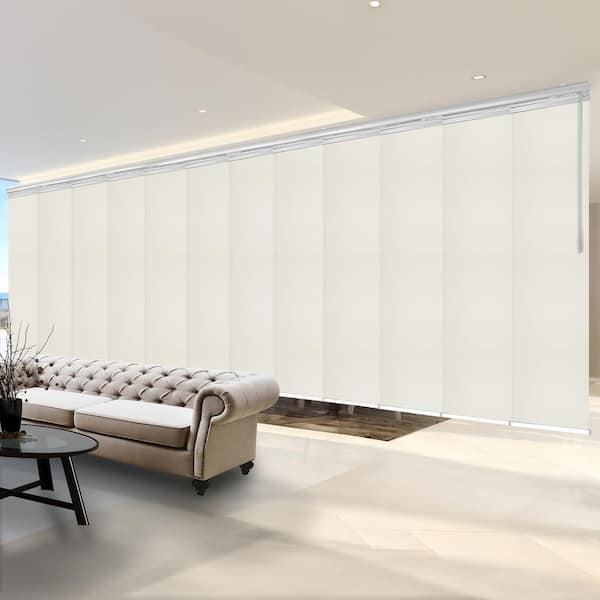 EMOH Putty 140 in. - 260 in. W x 94 in. L Adjustable 12-Panel White Double Rail Panel Track with 23.5 in. Slates