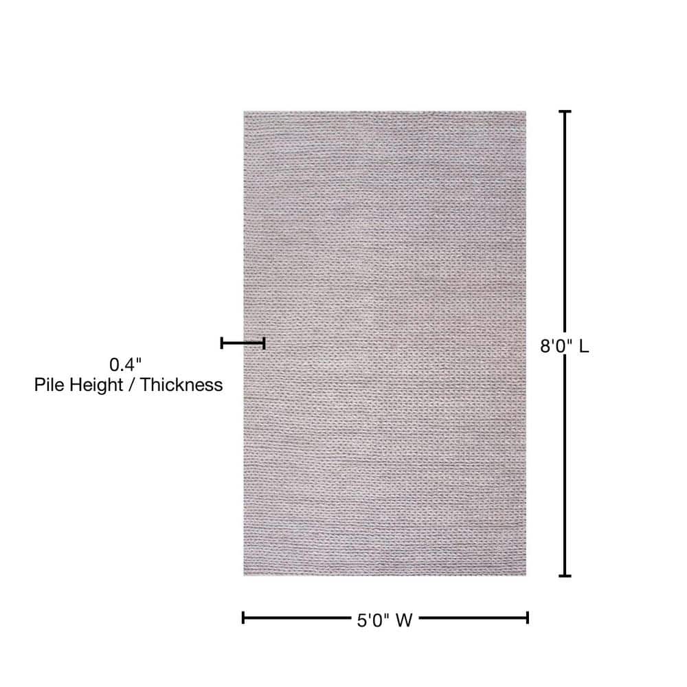 Handmade Braided Light Grey Wool 5' x 8' Area Rug