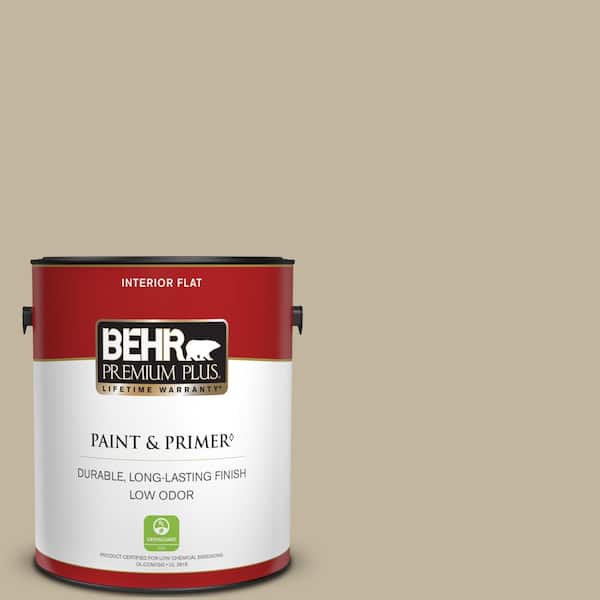 BEHR PREMIUM PLUS 1 gal. Home Decorators Collection #HDC-NT-09 Basic Khaki Flat Low Odor Interior Paint & Primer