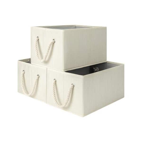 Storage Beige White Ivory 12 in x 10 in Fabric Bin Decorative