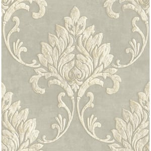 Telluride Rustic Damask Metallic Champagne, Gray, & Cream Paper Strippable Roll (Covers 56.05 sq. ft.)