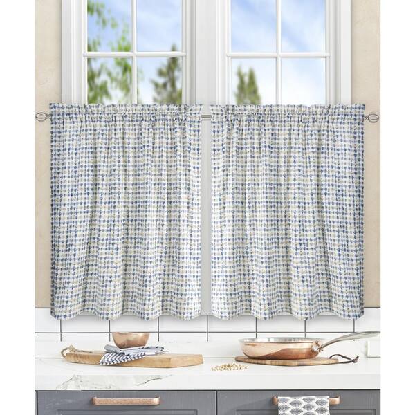 Unbranded Davins Blue Cotton Twill Tailored Tier Curtain - 56 in. W x 36 in. L