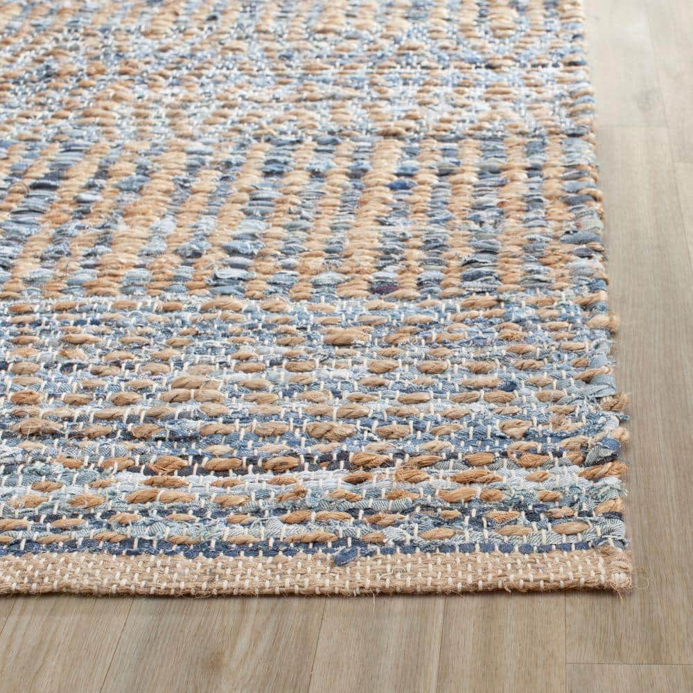 Handwoven Blue and Natural Jute Runner Rug, 2'3" x 6'