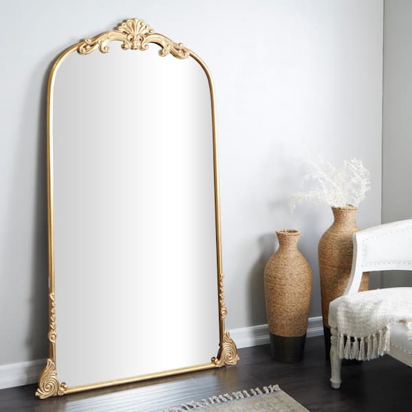 Litton Lane 72 in. x 42 in. Tall Ornate Arched Acanthus Oval Framed Gold Scroll Wall Mirror