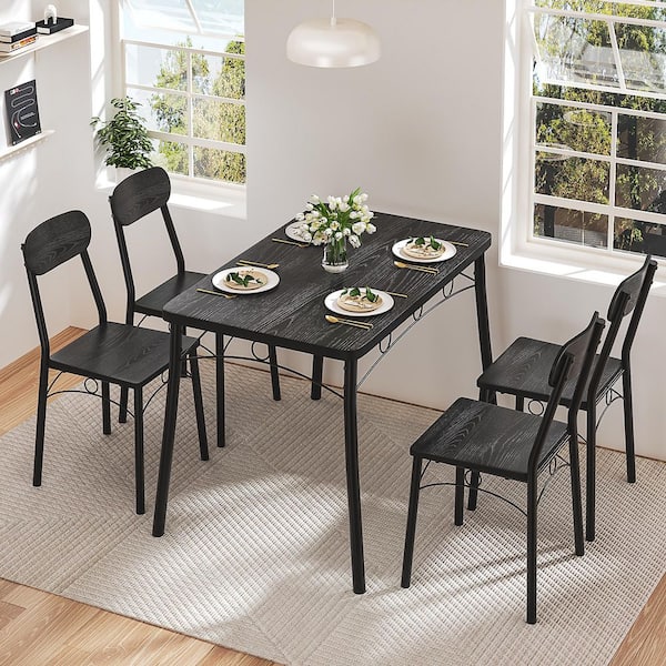 VECELO 5-Piece Dining Table Set, Black Rectangular Kitchen Table