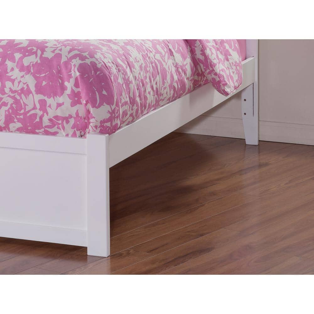 White Twin Wood Platform Bed with Storage Drawers