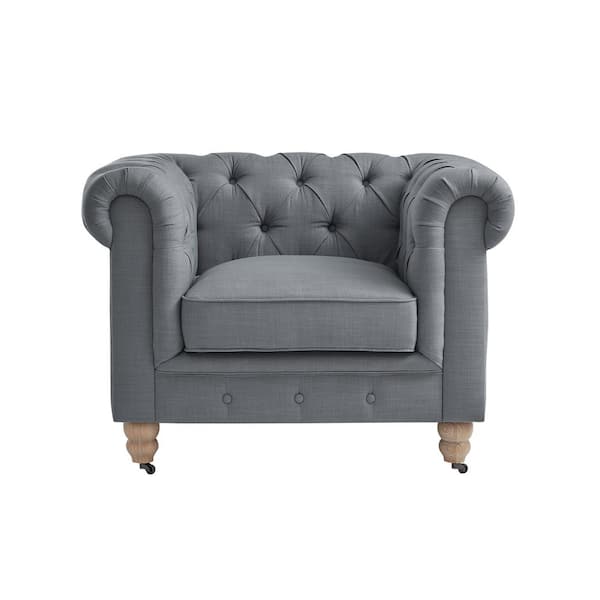 Rustic Manor Macey Dark Grey Club Chair Button Tufted Linen 42 L x 33.5 W x 30.3 H