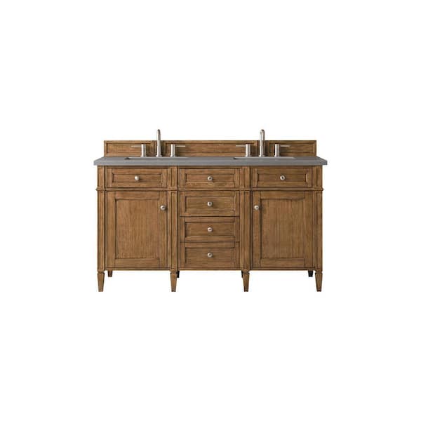 James Martin Vanities Brittany 60.0 in. W x 23.5 in. D x 34 in. H Bathroom Vanity in Saddle Brown with Grey Expo Quartz Top
