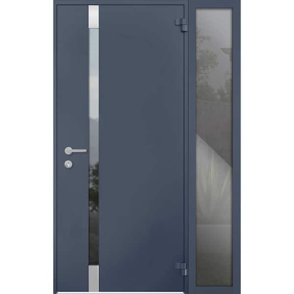 VDOMDOORS 6777 50 in. x 80 in. Right-Hand/Outswing Tinted Glass Gray Graphite Steel Prehung Front Door with Hardware