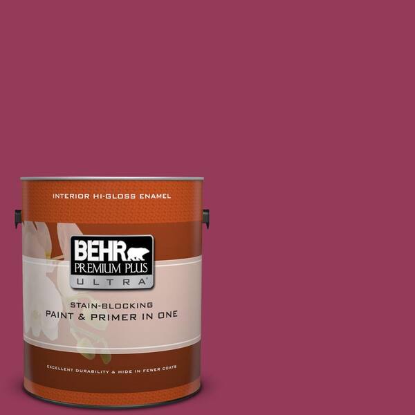 BEHR Premium Plus Ultra 1 gal. #110B-7 Raspberry Pudding Hi-Gloss Enamel Interior Paint and Primer in One