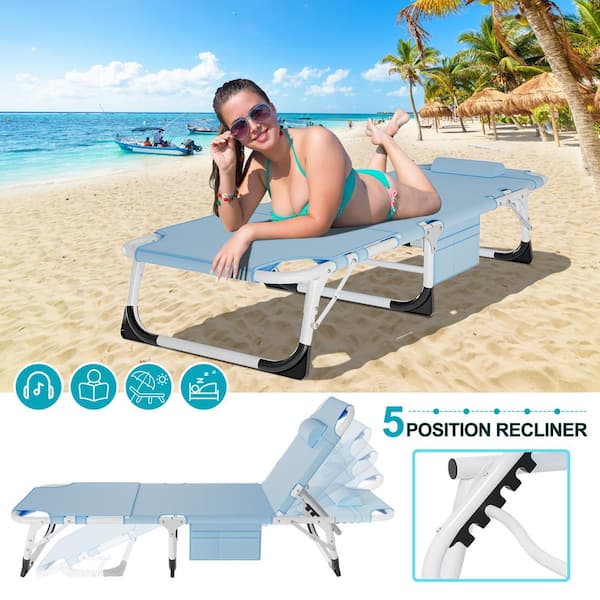 BOZTIY Folding Chaise Lounge Chairs Steel Frame Sleeping Cots for Adults for Beach Lawn Camping Pool Sun Tanning Gray Cushion K16SZC N21 1 The Home Depot