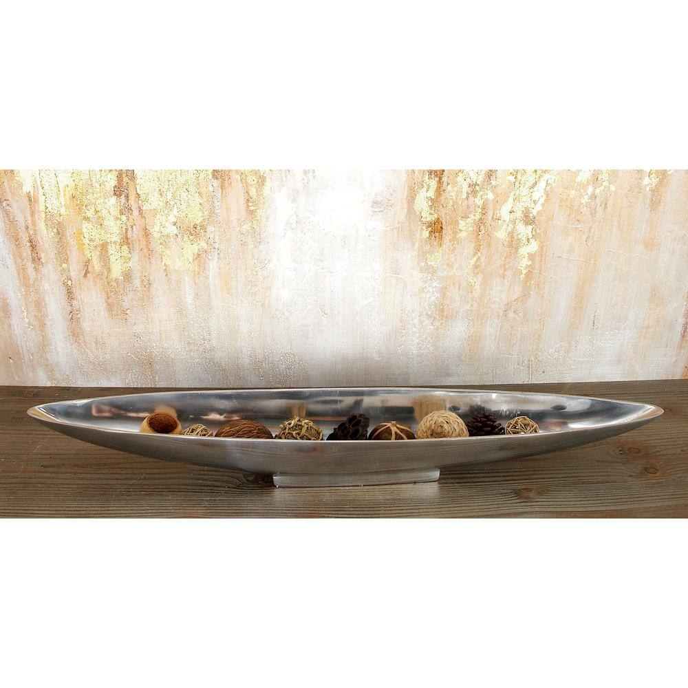 Silver Aluminum Oval Modern Decorative Tray, 28.5"