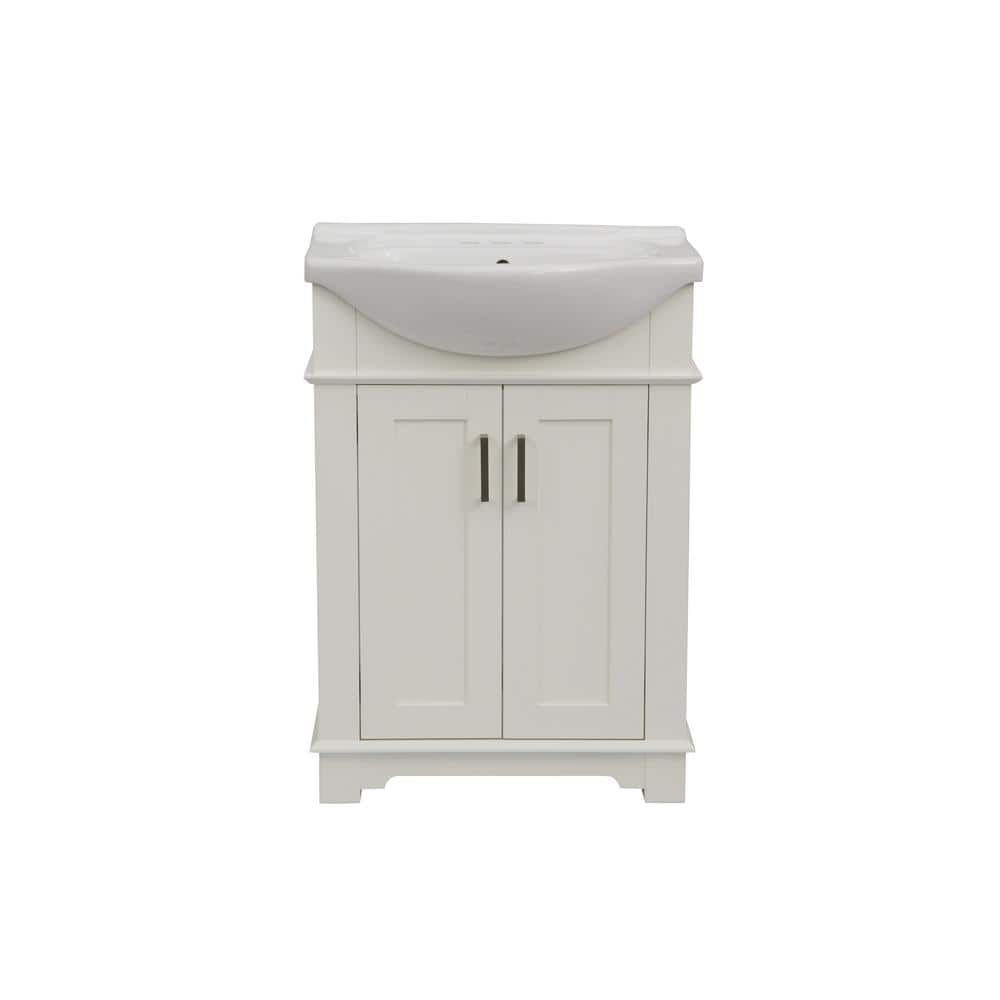 24 in. W x 17 in. D x 34 in. H Bath Vanity in White with Ceramic Vanity Top