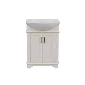 24 in. W x 17 in. D x 34 in. H Bath Vanity in White with Ceramic Vanity Top in White with White Basin