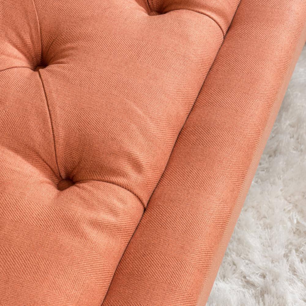 Mid-Century Modern Orange Tufted Rectangular Accent Ottoman