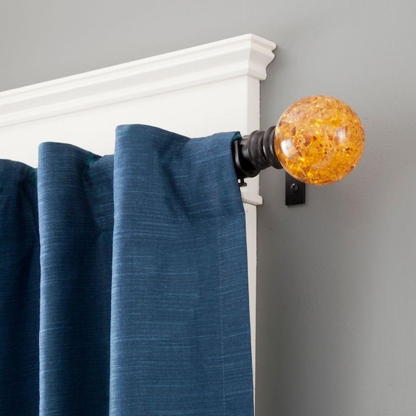 Kenney Jurassic 90 in. - 130 in. Telescoping 1 in. Curtain Rod Kit in Chocolate Brown with Amber Ball Finial
