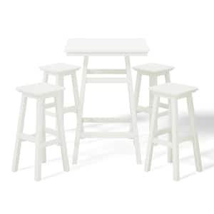 Laguna 5-Piece Fade Resistant HDPE Plastic Outdoor Patio Square Bar Height Pub Set, Matching Barstools in White