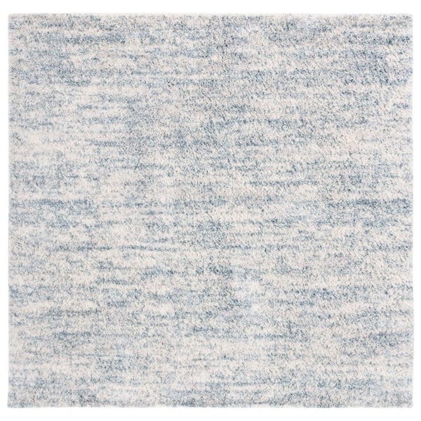 SAFAVIEH Berber Shag 4 ft. x 4 ft. Ivory/Light Aqua 2-Toned Solid square Area Rug