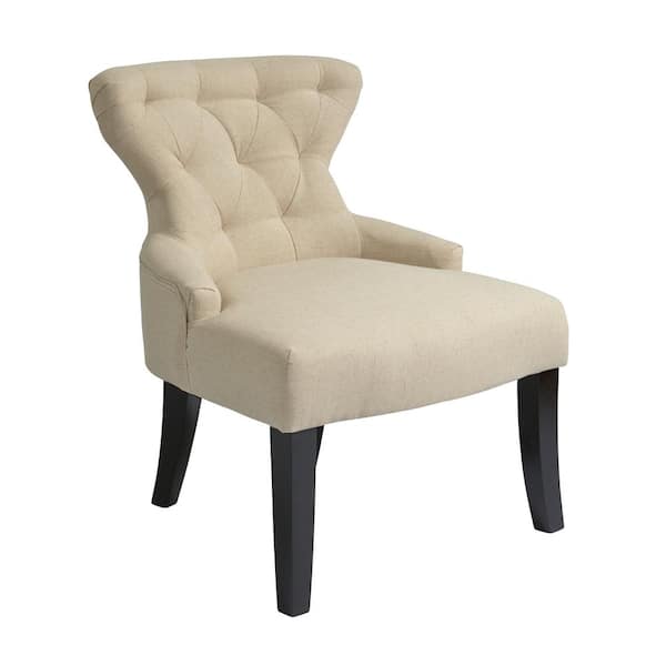OSP Home Furnishings Curves Linen Fabric Hour Glass Accent Chair with Espresso Legs