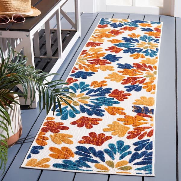 Cabana Creme/Red 2 ft. x 10 ft. Geometric Floral Indoor/Outdoor Runner Rug