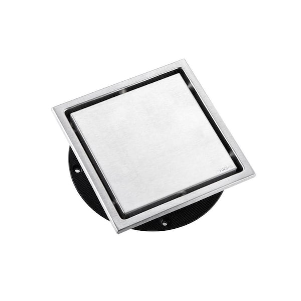 6 in. Square Stainless Steel Shower Floor Drain with Flange in Brushed Nickel