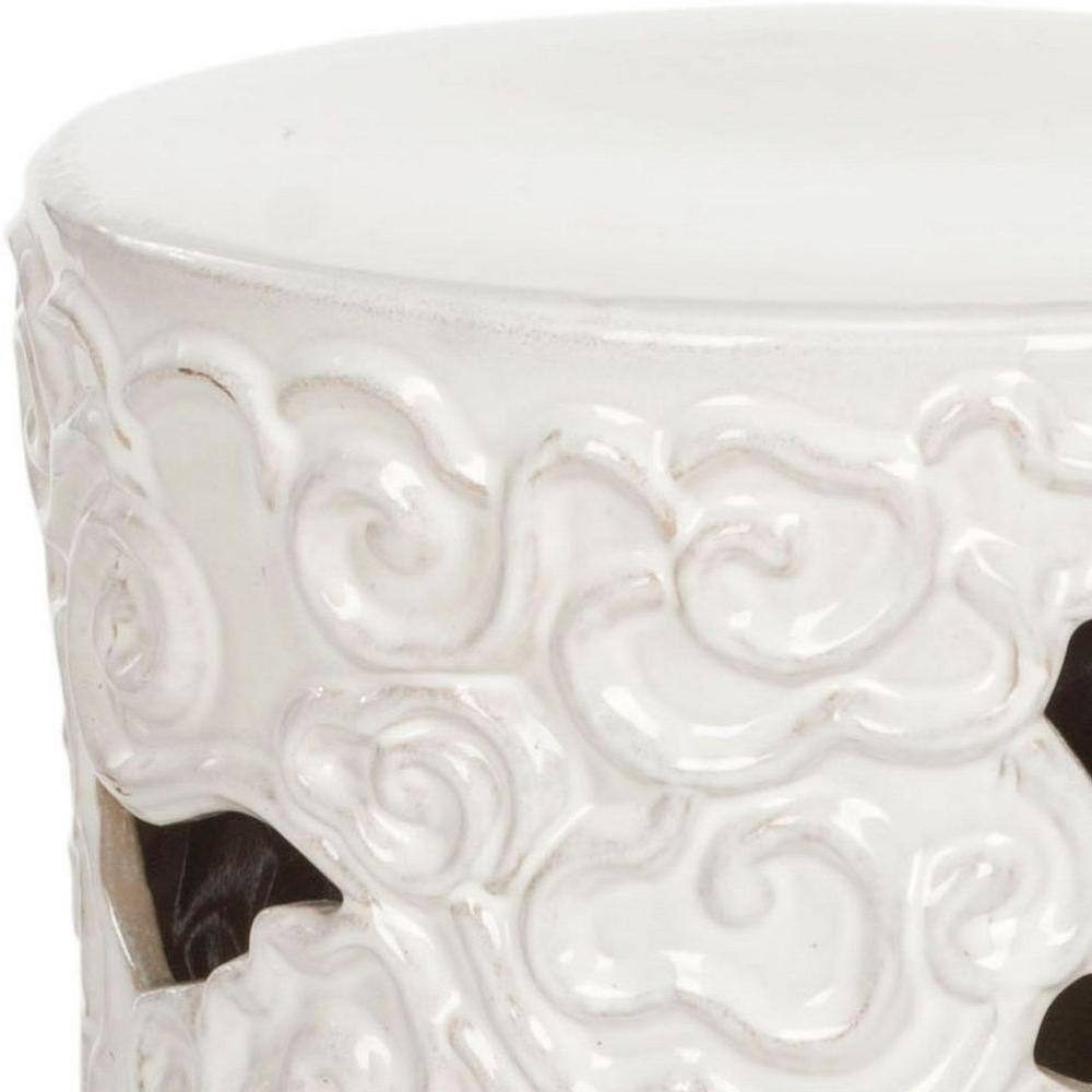 White Ceramic Cloud Design Garden Stool