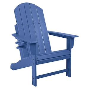 Heavy-Duty Pacific Blue Plastic Adirondack Chair with Extra Wide Seat, Tall Back, Cup-Holder and 400 lb. Weight Capacity
