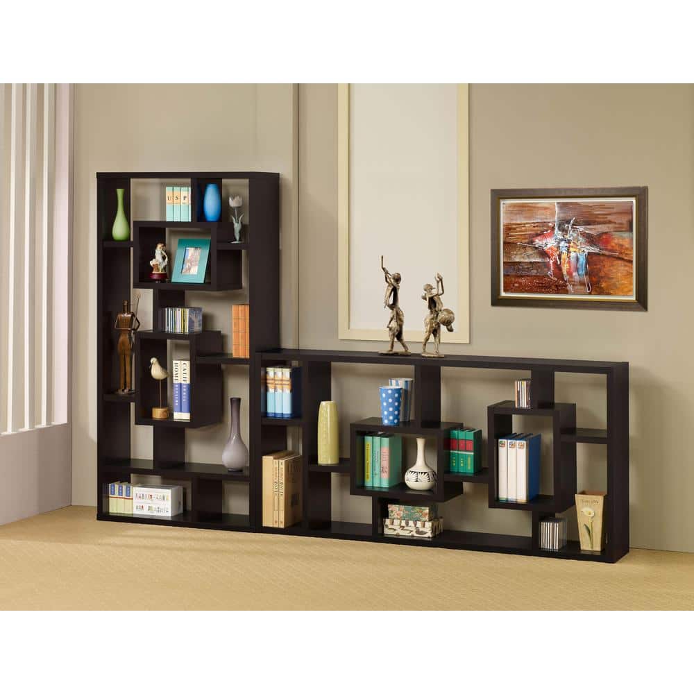 Howie Espresso 10-Shelf Geometric Bookcase