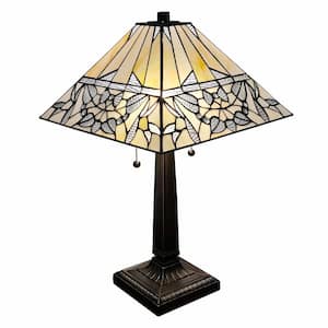 22 in. Dark Brown Metal 2-Light Candlestick Table Lamp With White Shade