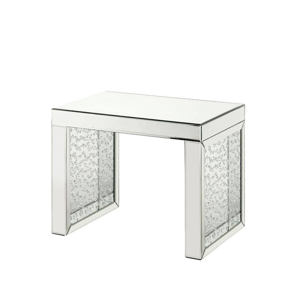 Nysa Glam Mirrored & Wood Accent Table with Faux Crystals