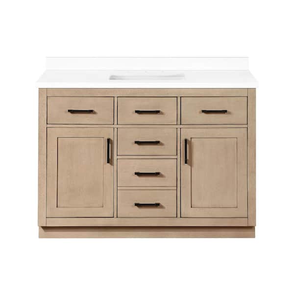Bailey 48 in. Single Sink Sahara Birch Bath Vanity with White Quartz Top and Integrated Power Outlet (Assembled)