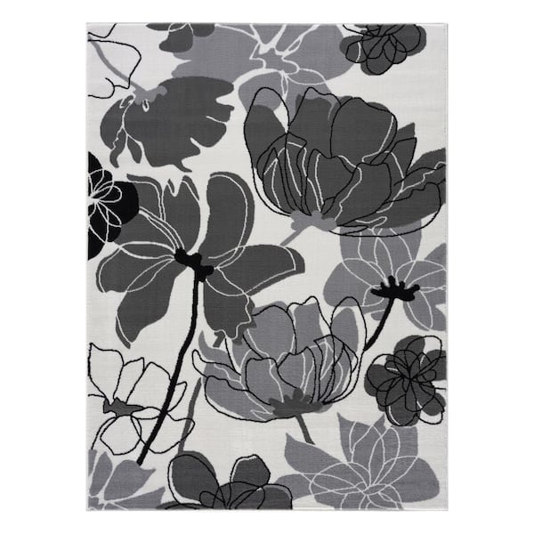 Beverly Rug 3 X 5 Cream Dark Gray Laguna Floral Indoor Area Rug