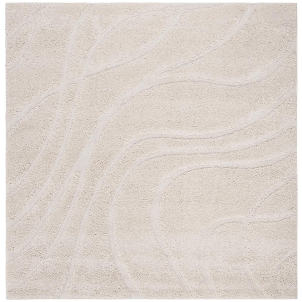 Florida Shag 10 ft. x 10 ft. Square Creme Solid Color Area Rug