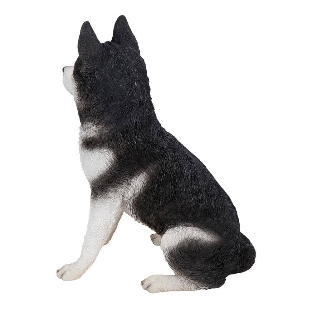 Large Black and White Resin Siberian Husky Sitting Statue