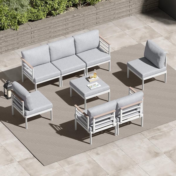 Pellebant 8-Piece Aluminum Leisure Outdoor Day Bed Sofa with Light Gray Cushions