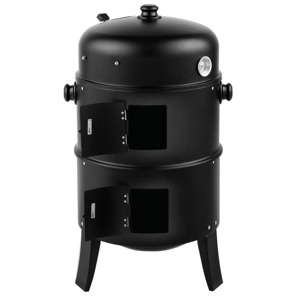 Black Vertical Charcoal Smoker Grill with Thermometer