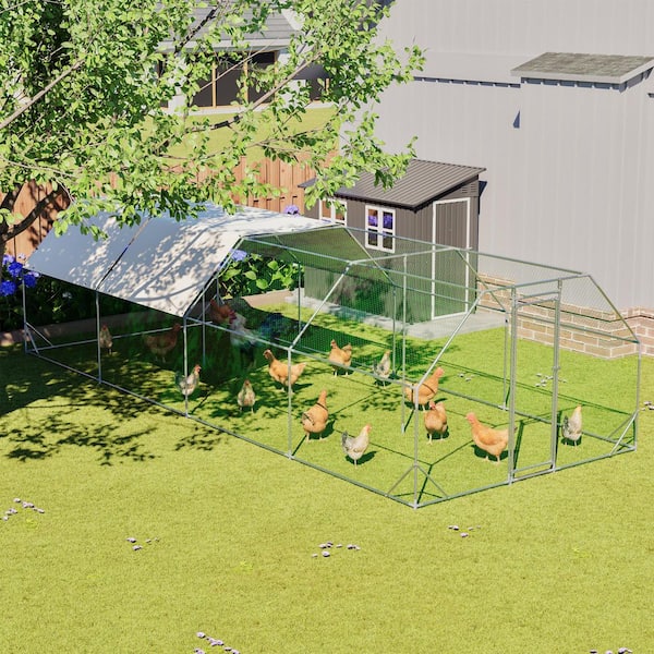 10 ft. x 25.7 ft. Large Metal Walk-In Chicken Coop Galvanized Cage Farm Poultry Run Hutch Hen House