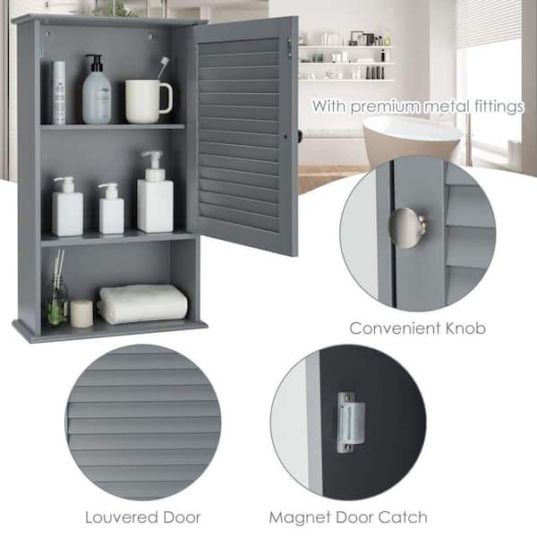 Taupe Wooden Medicine Cabinet Organizer Storage Shelf Doors Bathroom Wall  Mount