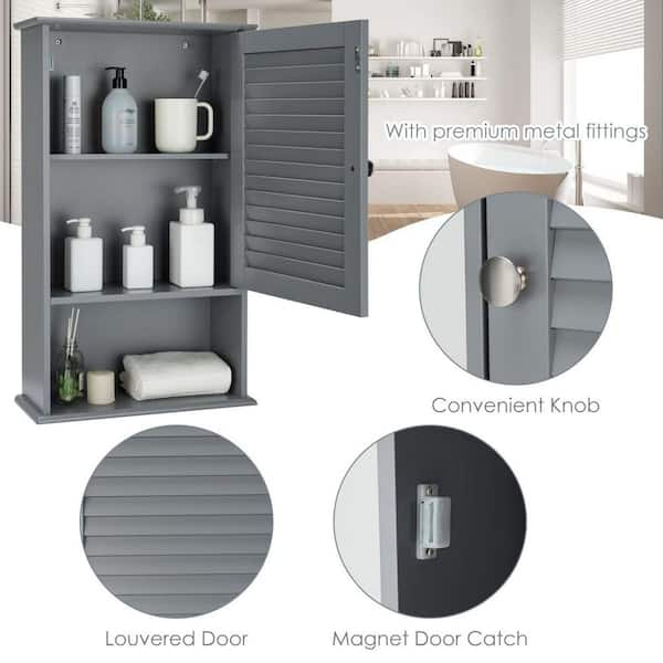 Dracelo 16.5 in. W x 6.5 in. D x 27.5 in. H Grey Wooden Bathroom Wall Cabinet with Adjustable Shelf and Single Door