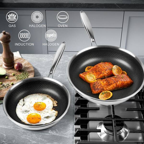 JFVKAF 3-Piece Stainless Steel Nonstick Honeycomb Frying Pan Set
