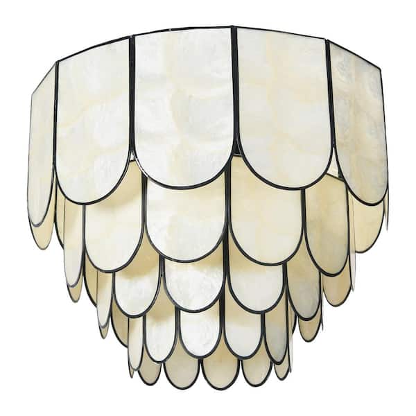 Storied Home 14 in. Round 4-Tier Capiz and Metal Flush Mount Ceiling Light