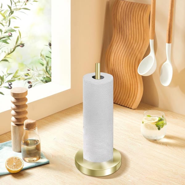 Countertop Paper Towel Holder with Weighted Base & Suction Cups in Brushed Gold