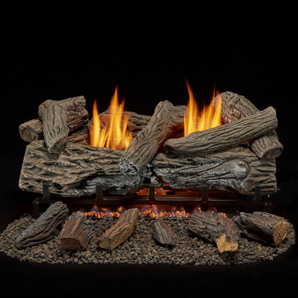 BLUEGRASS LIVING Vent Free Propane Gas Log Set - 24 Inch Traditional Oak,  32,000 BTU, Remote Control 210132 - The Home Depot